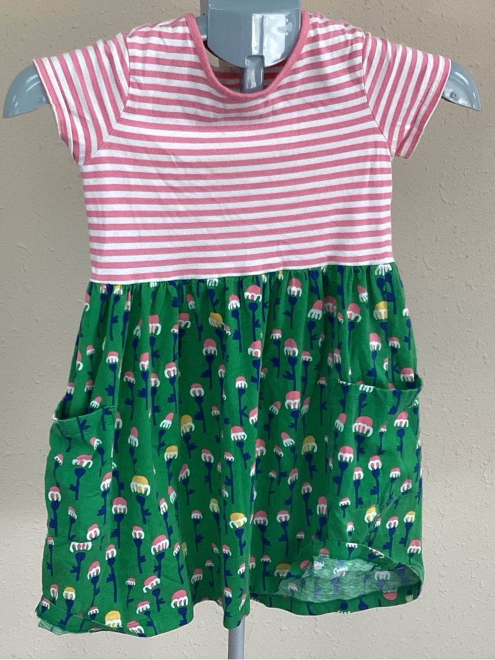 Hanna Andersson Pink White Striped Top with Green Floral Skirt Dress